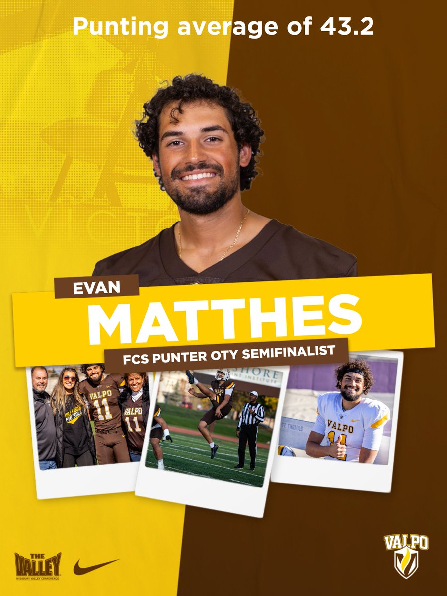 Another honor for @Evan_Matthes99, who was named a semifinalist for the FCS National Punter of the Year Award on Saturday! #GoValpo @valpoufootball 📝➡️bit.ly/3TkLyoy