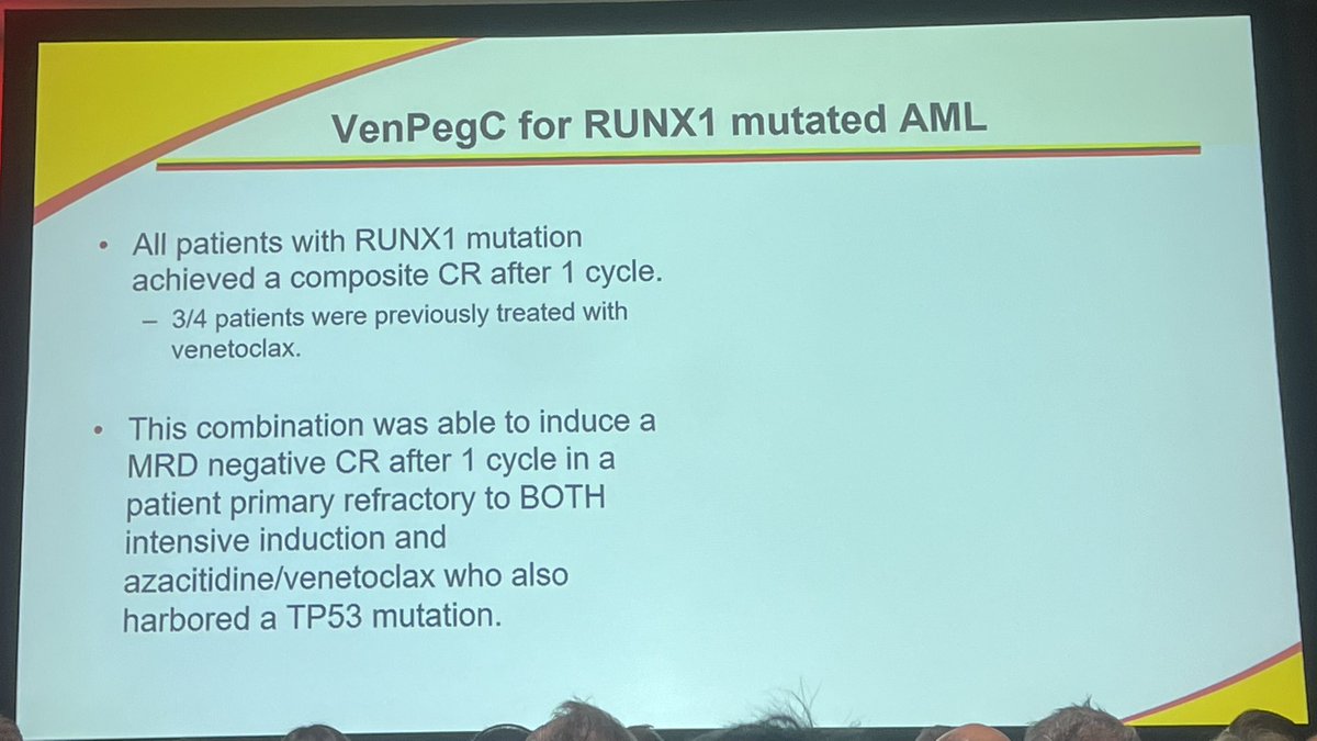 LeukDocJZ's tweet photo. Fantastic presentation by rising star Jake Liu from U of MD reporting on exciting results from a P1 study of Ven + Pegcrisantaspase in R/R AML. Clinical activity in prior Ven and interesting mechanism in RUNX1 mut. 👏👏👏#ASH2023 https://t.co/I5lH7R0Suo