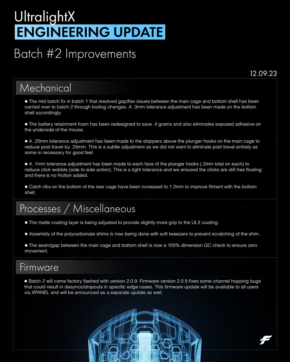 UltralightX Engineering Update: 

Batch #2 Improvements