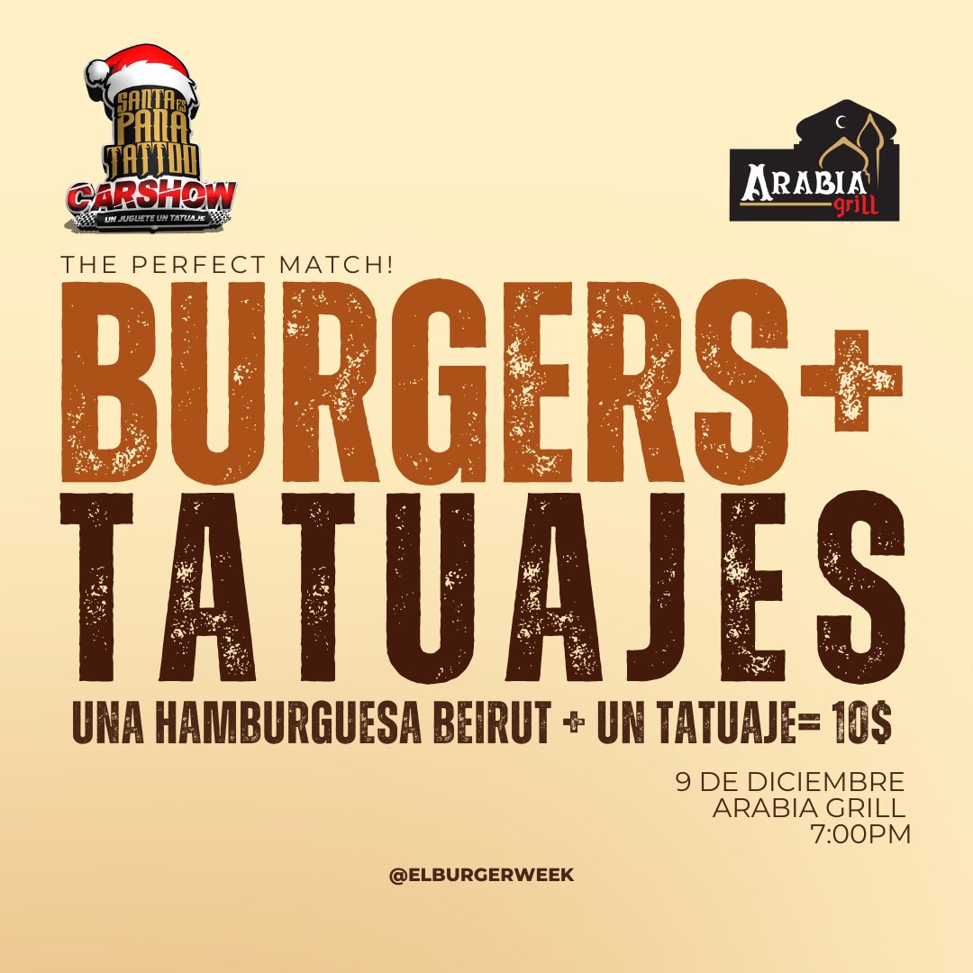 ElBurgerweek's tweet photo. Para que no digas que no te avisamos. 
Una hamburguesa + un tatuaje = 10$ https://t.co/W23zoFrKPU