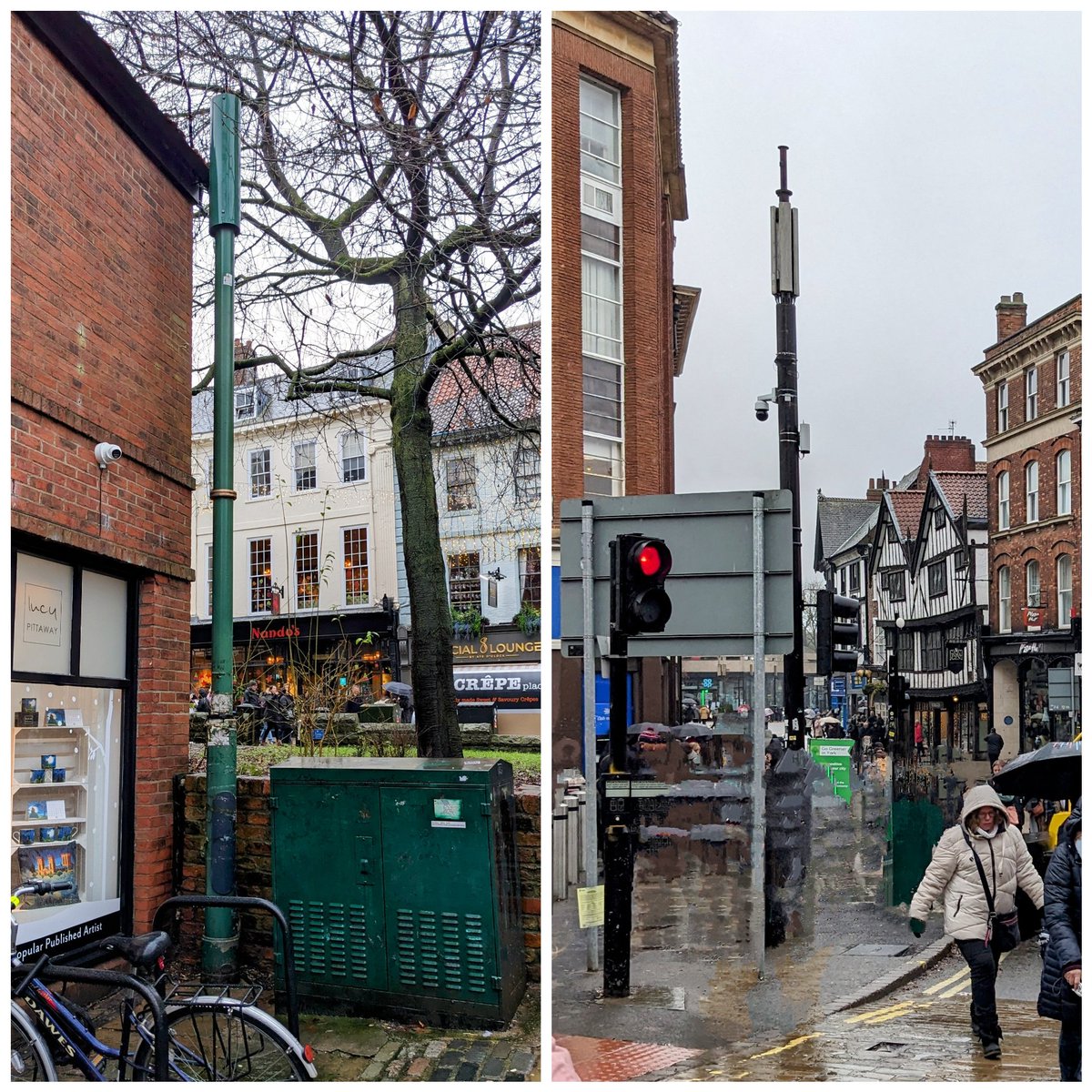 A couple of cellular street-works installations in York. We talk a lot about network densification in #5G however it really started with the need for #2G area capacity uplift in the late 1990s... #historyoftechnology #GSM