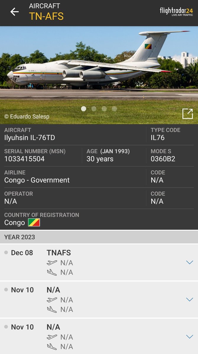Congo Government Ilyushin Il-76TD 🇨🇬TN-AFS was briefly tracked over 🇨🇬Congo-Brazzaville earlier today.