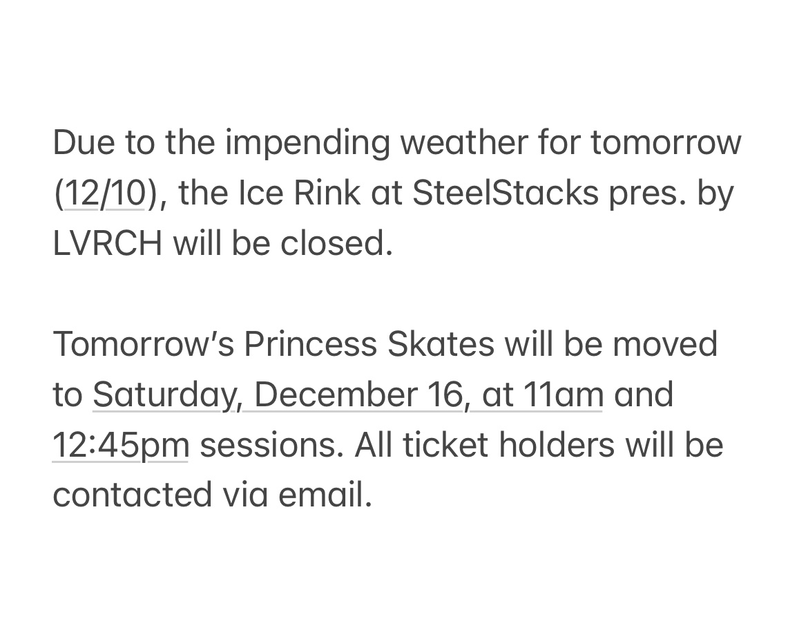 ⚠️ICE RINK UPDATE FOR 12/10⚠️