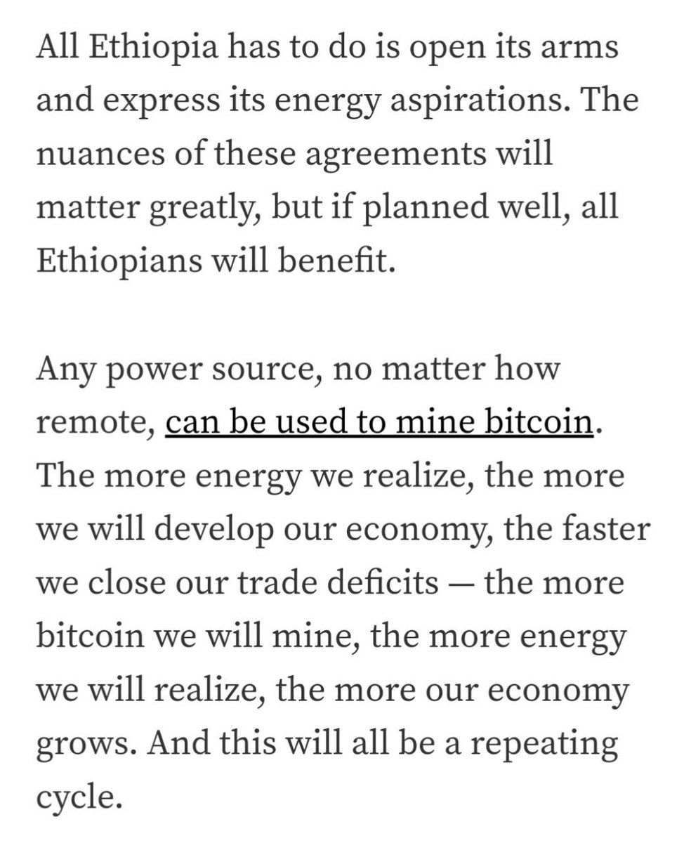 projectmano's tweet image. Read our blog, or the articles we wrote for @BitcoinMagazine. It should help clarify how it&apos;s a well articulated win-win. Ethiopia will get more power to expand its energy grid, not less. If you don&apos;t see the point of tripling our exports within a year, perhaps you don&apos;t get the…