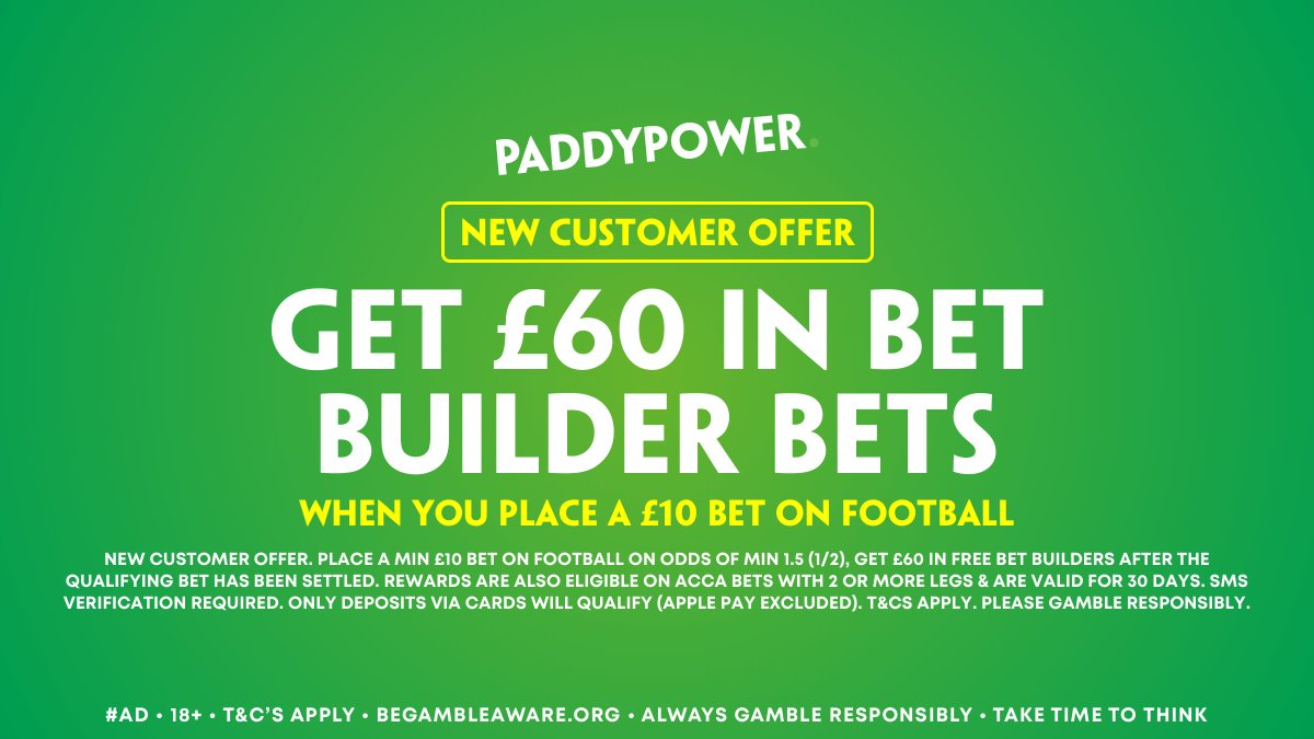 This 140/1 special is at Paddy Power!      

GET £60 IN FREE BET BUILDERS for this weekend's action!      

When you join and bet £10 HERE >>> footyaccums.bet/PPB10G60Offer 

#Ad | 18+ | New Customer Offer | BeGambleAware | T&amp;C's Apply