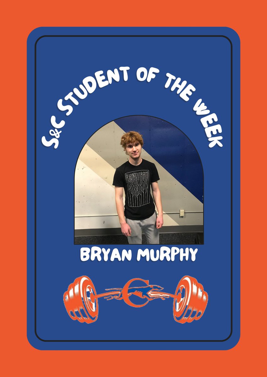 ClaytonStrength's tweet photo. Congrats to Bryan Murphy on being this weeks Strength &amp; Conditioning student of the week! Your consistency and effort in the weight room have stood out. Keep up the great work! https://t.co/W4tOx2NbIk
