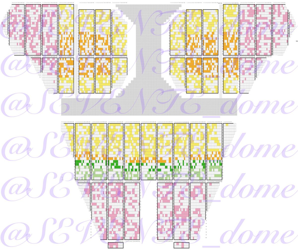 SEVENTE_dome's tweet photo. 1枚目埼玉2枚目福岡のアリーナ席。
この座席表見てもらえると分かると思うんですが今回当落順で考えると最高の配置になっています。
3枚目の通り埼玉と福岡だけプレミアム当選枠の割合が違っていたので埼玉と同じ配置になってもおかしくないのにこうなったのは埼玉での💎の意見が反映された？？とか思ってしまいました。
ステージが高くなっているのもそうやし運営の対応力が迅速で神すぎる。
今後はしっかりステージ周りに1次を配置してくれそうなのでスタジアムも楽しみですね！（最初からしとけとかは言わないで）