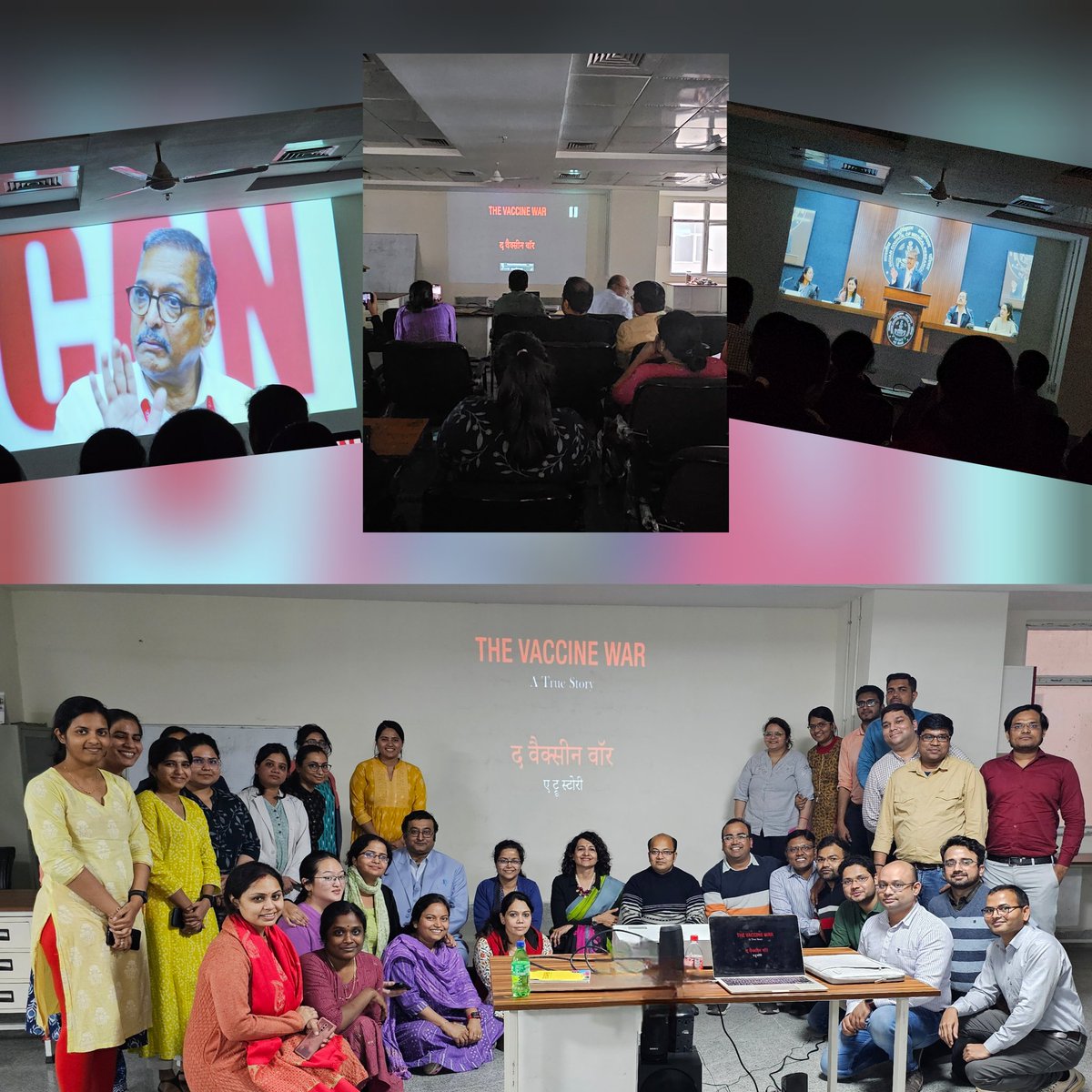 vikramjeet1102's tweet photo. Heartfelt Thankyou @vivekagnihotri @nangpatekar sir and @ipallavijoshi madam. Today Microbiology Department, RMLIMS Lucknow held show on #thevaccinewar thanks to @DisneyPlusHS. When I saw movie in hall, I connected with it. Today when I saw with my fraternity we connected with it https://t.co/AZCr1eyPHj