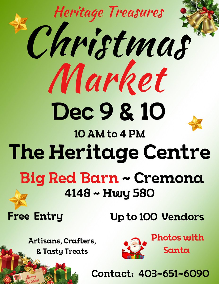 See you at the big red barn in #Cremona this weekend. I'll be in the Long Branch Saloon with Santa and high tea! #yycevents