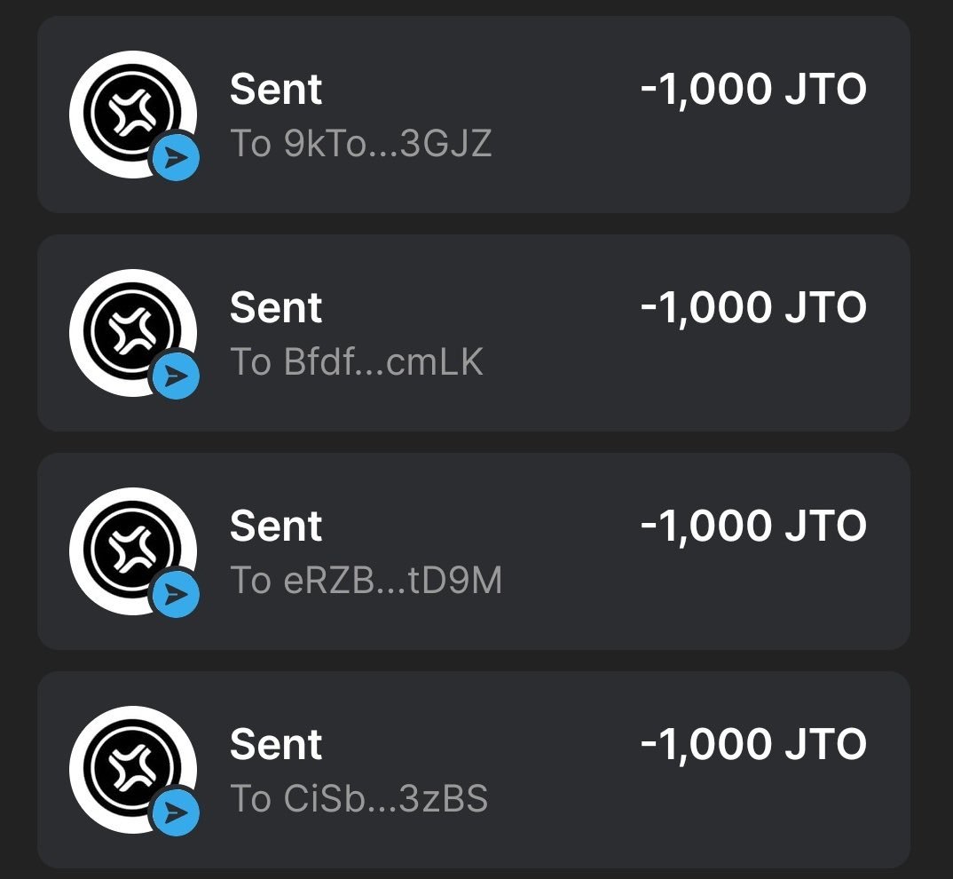 Sending some $JTO randomly 🎰

Drop your $SOL wallet, RT &amp; follow 🔔

Check your wallets in 24 hours ⏰