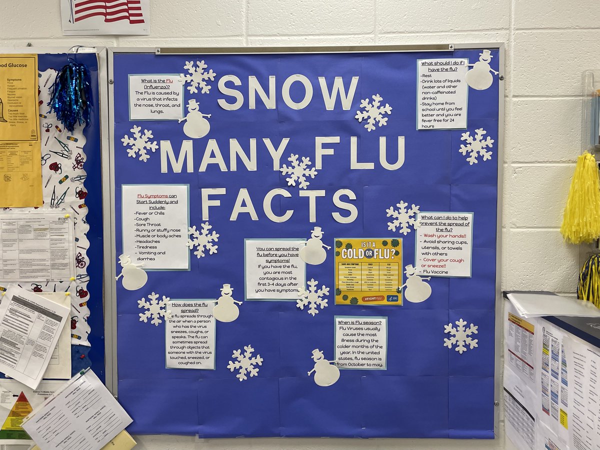 The Amazing Nurse and Health Clerk <a href="/HawthornMSN73/">Hawthornmiddlenorth73</a> prepared this informative and cute board about the flu.  Here's hoping we get through the season unscathed. #BetterTogether