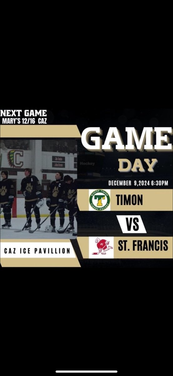 BTSJHockey's tweet photo. GAME DAY 🐅

🆚 St. Francis
📍 Caz
⏰ 6:30 PM

#PrideInThePaw https://t.co/Z9KRWaPeWT