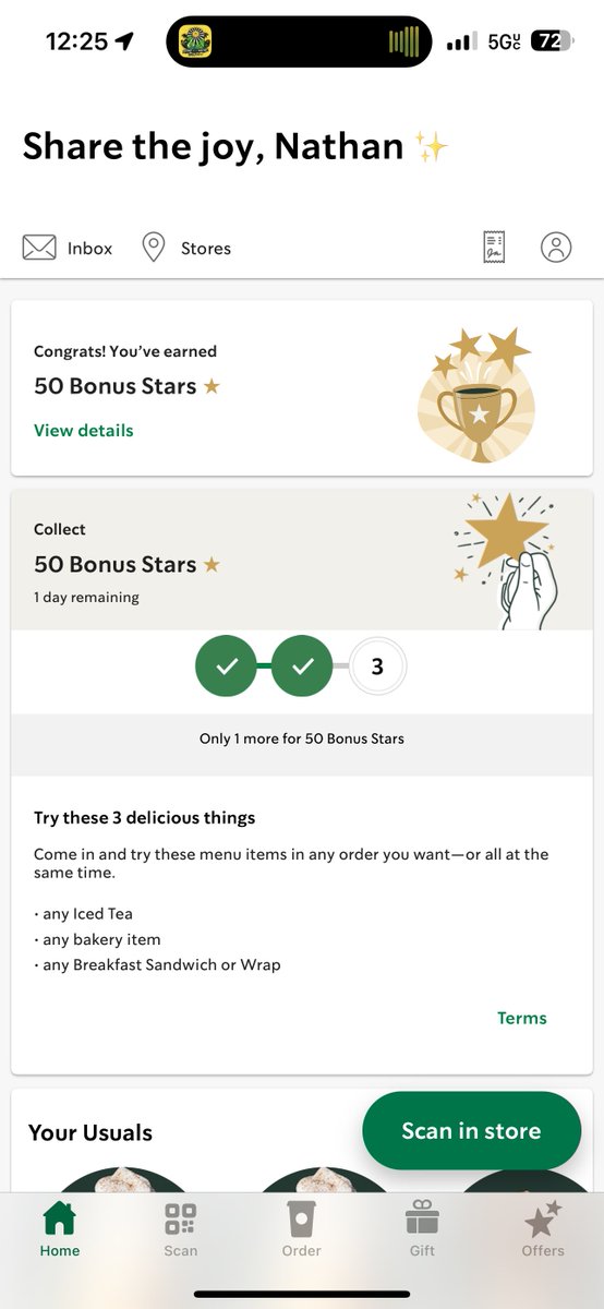 inathann1's tweet photo. If I ordered all three with stars for the black tea… I don’t get the 3 purchases tracked? @Starbucks just checking here. https://t.co/2aMz1SetHX