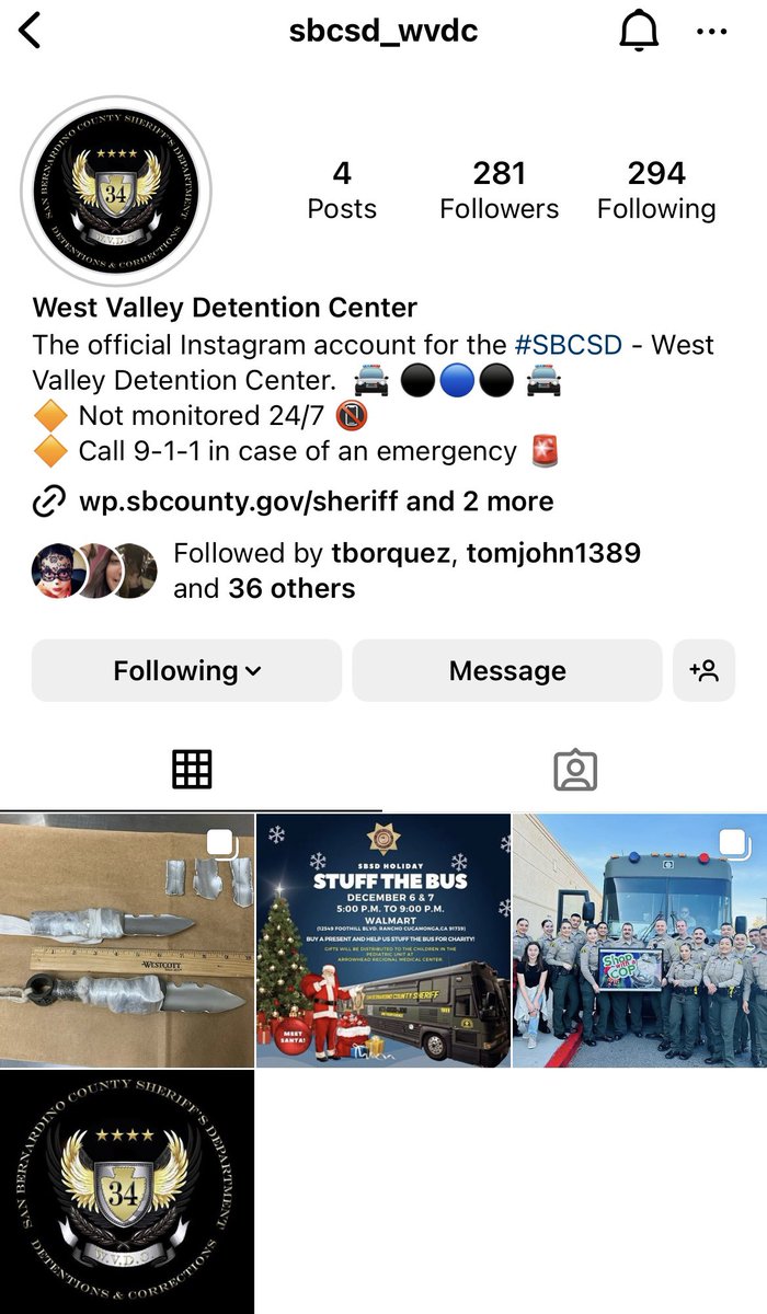 Check out and follow one of our newest pages for the department on Instagram, for our West Valley Detention Center! Plus, I know a Sergeant that works there 😉. sbcsd_wvdc