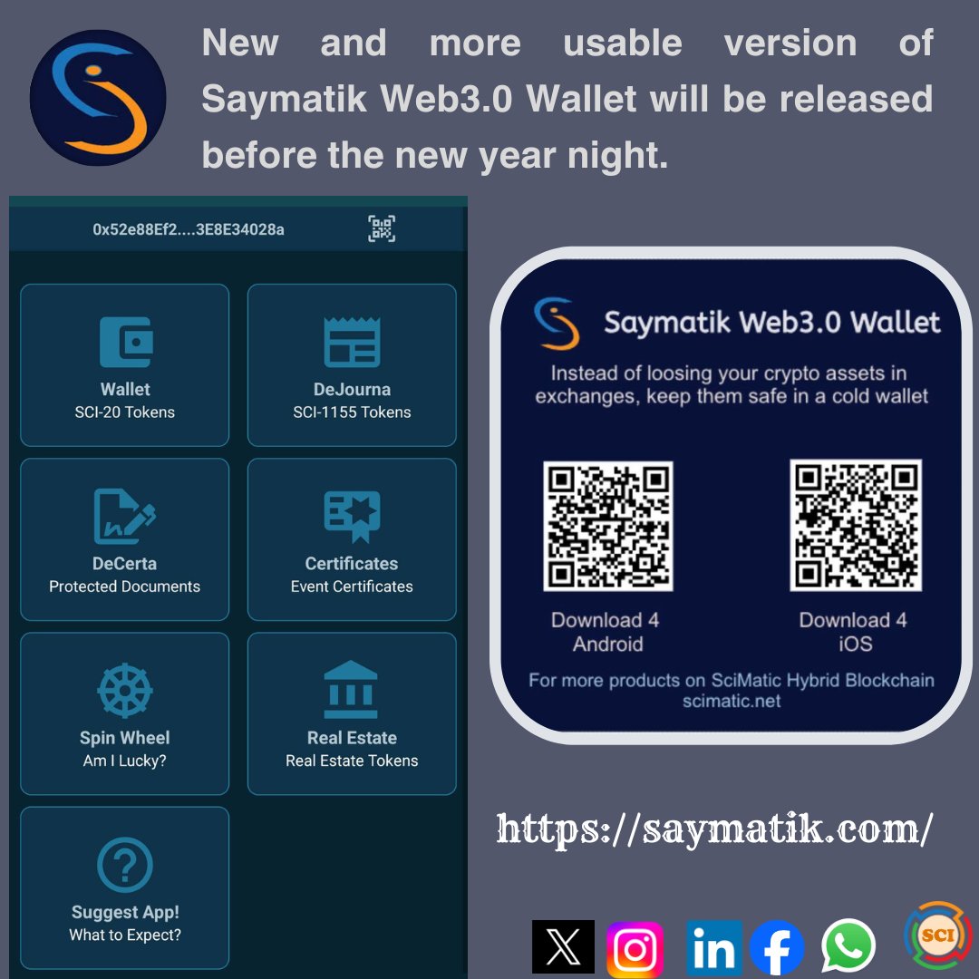 SciHybrid's tweet image. New and more usable version of Saymatik Web3.0 Wallet will be released before the new year night. #saymatik #scimatic #blockchain #web3 #wallet #crypto #erc20 #erc1155 #tokenization saymatik.com #AndrewTate