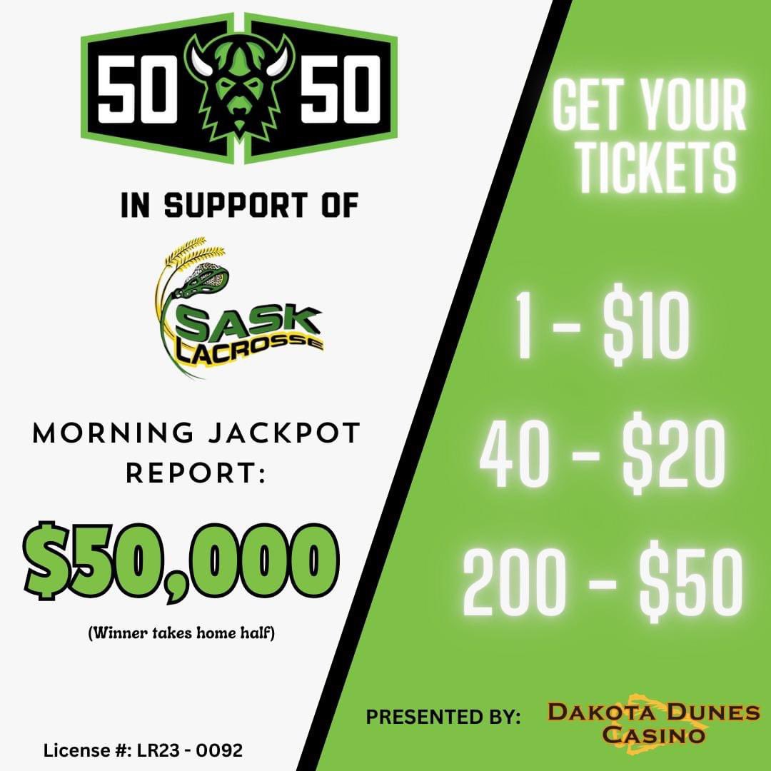 SaskLacrosse's tweet photo. GAME DAY 50/50 TICKETS ARE ON SALE! Imagine having at least $25K for the holidays!  
https://t.co/X265g3tbYF
@SaskRushLAX @DakotaDunesSIGA 
Lottery License: LR-0092
Max Prize Value $1,000,0000
Max Ticket Sold 8,000,0000
Draw at Rush Game (Sasktel Centre) at start of the 3rd. https://t.co/br3vbq2MRR