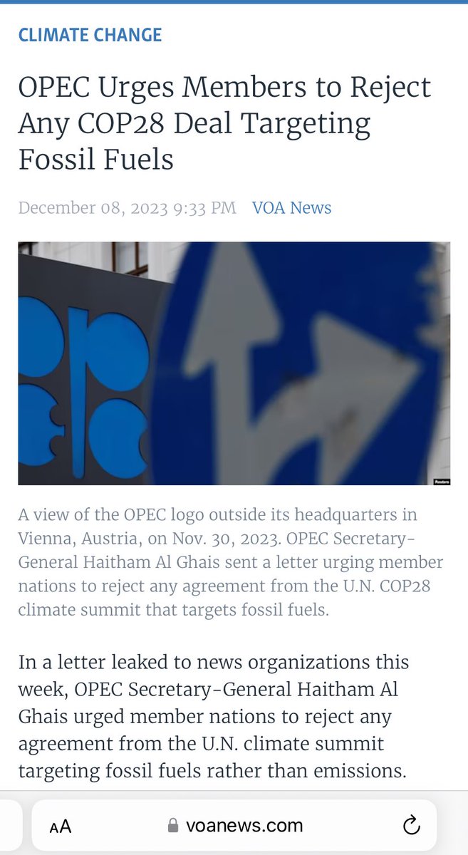 The oil exploitation cartel & death-cult known as OPEC has its true colours exposed. Its members have no interest in COP28 goals. They don’t care about who needs to die to keep feeding oil profits into their system of exploitation.
The Battle Lines are clear.
#StopBurningStuff