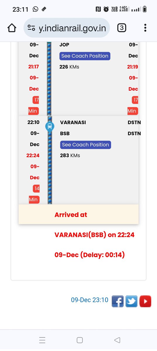 cpiyush2001's tweet photo. See Train is still at Varanasi Yard and status showing train reached. https://t.co/sTh4kLM7E5