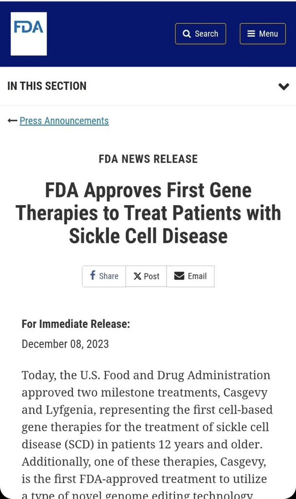 خبر جميل اليوم اللهم لك الحمد 😍

تم اعتماد علاج جيني رسميّا لمرضى الأنيميا المنجلية Sickle Cell

لحظة تاريخية لناس عانوا كثير ومحد بيحس بمعاناتهم الا اللي شافهم يترددوا على الطوارئ لتخفيف آلامهم 

الله يشفيهم جميعا🤲🏼♥️