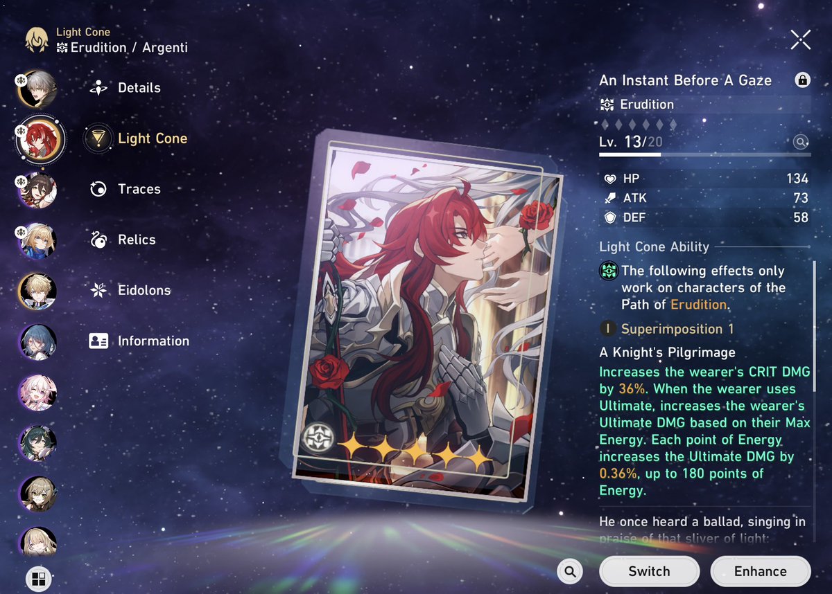 prettyhsrmen's tweet photo. #Argenti 🌹 || We did it boys, i got his LC in a ten pull 🫡🫡 Time to save for #DrRatio !! 
#hsr #argenti #HonkaiStarRail https://t.co/3lAZbM8zsc