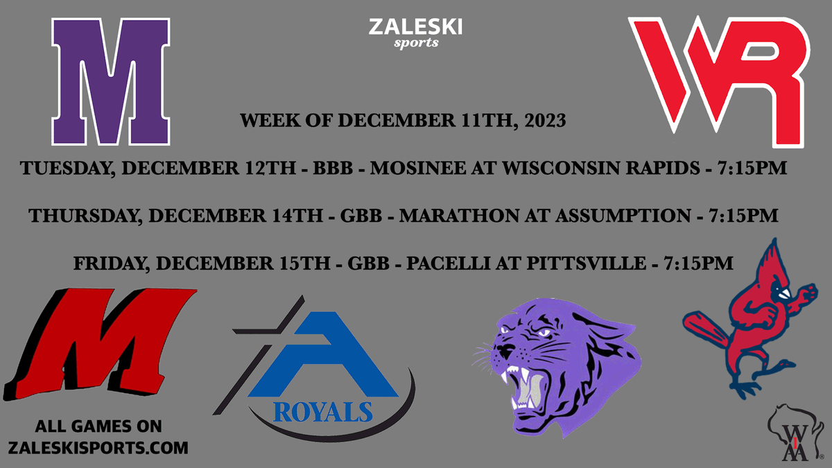 Only a couple of weeks left in 2023 and winter sports are going well. Three big games this week in the Wisconsin Rapids market as I start to approach another milestone (more on that later). Watch all the action LIVE and FREE and ONLY on zaleskisports.com
