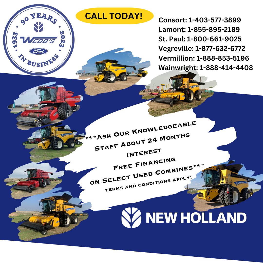 WebbsMachinery's tweet image. *** 24 Months interest free on Select Used Combines Until Dec 31, 2023***
Terms &amp;amp; Conditions Apply

#WebbsMachinery
#NewHolland
#interestfree
#usedcombines