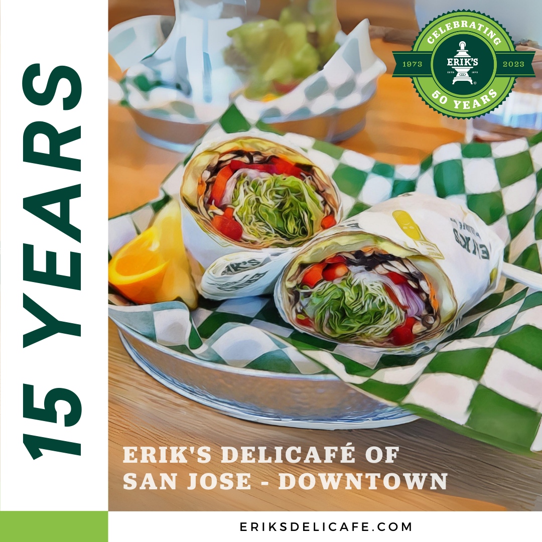 EriksDeliCafe's tweet photo. Join us today in celebrating Erik's DeliCafé of San Jose - Downtown's 15th anniversary!
Enjoy double points on all orders and complimentary carrot cake cupcakes (for dine-in guests only).
#eriksdelicafe #sandwich #salad #soup #soupson #withcharacter #sanjose #California #CA https://t.co/WaBxnyS43g