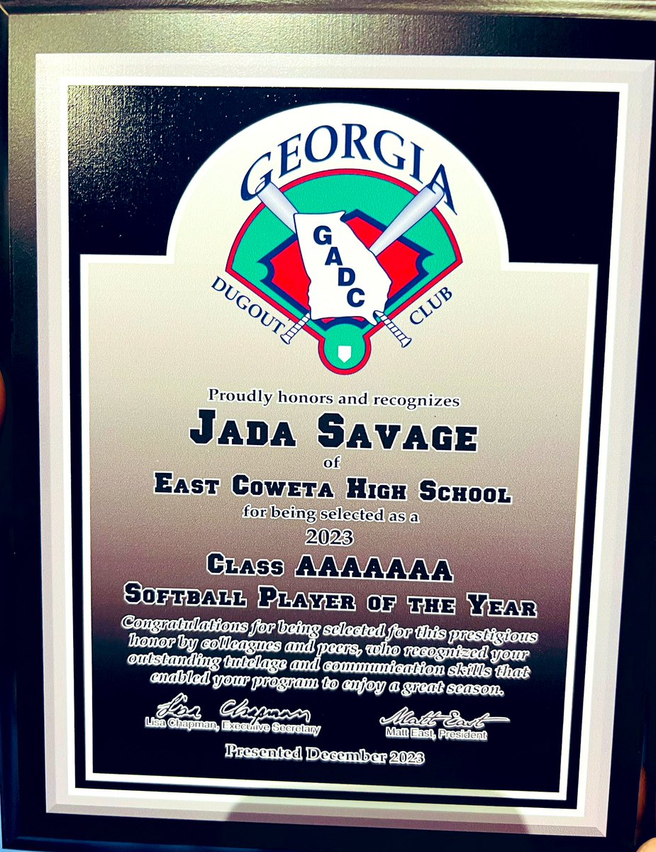 Thank you @gadcsoftball for this honor and for honoring our great leader: coach delo! Thankful to be recognized with all the great players in Georgia! @ECsoftball_7A