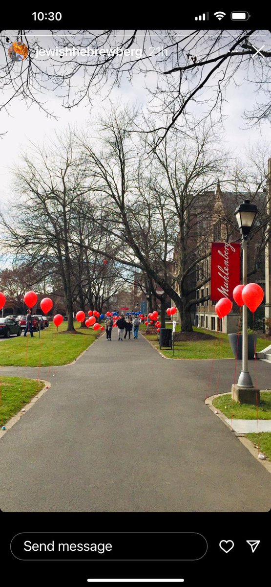 billmeltzer's tweet photo. At Muhlenberg College yesterday, there was a simple Hannukah celebration. Not political. Not even religious per se. Yet it was vandalized, with all the decorations and balloons torn down and "the river to the sea" (a call for genocide, if you don't know) chalked. https://t.co/ZmnuwAeJbq
