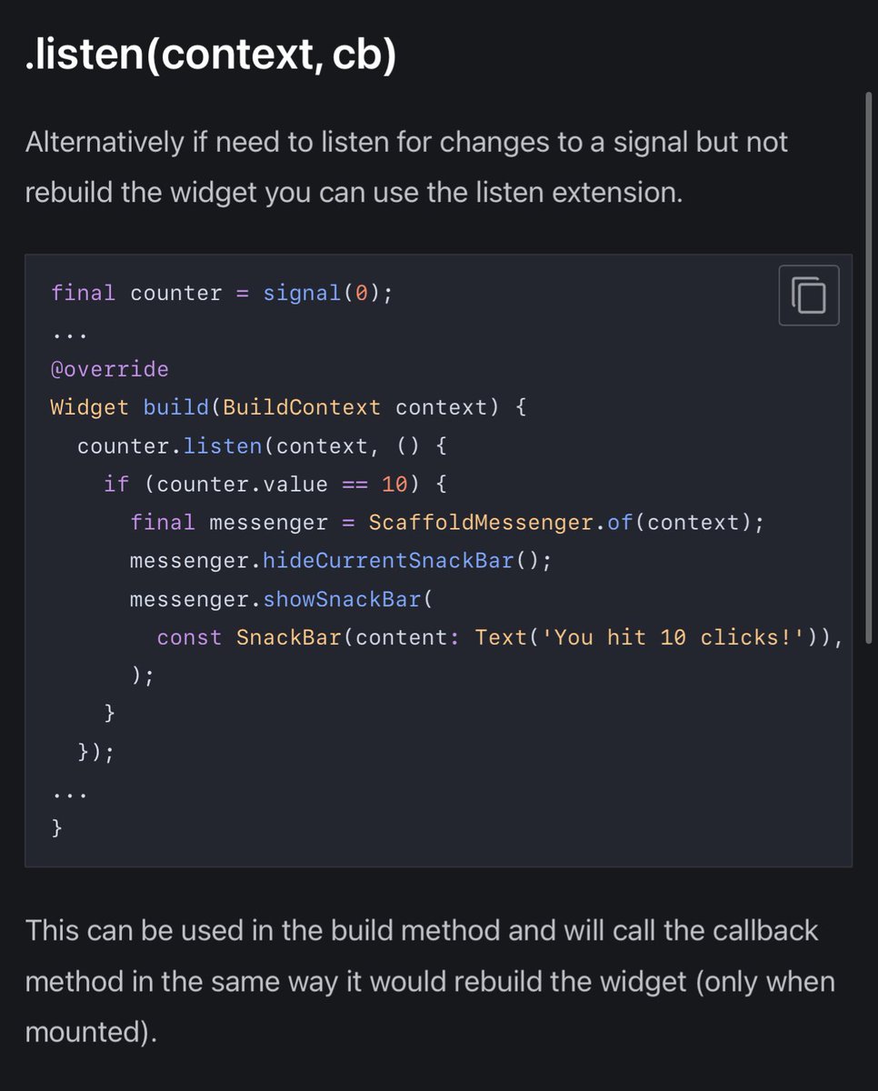 rodydavis's tweet image. Signals for @dart_lang and @FlutterDev now includes a listen extension!