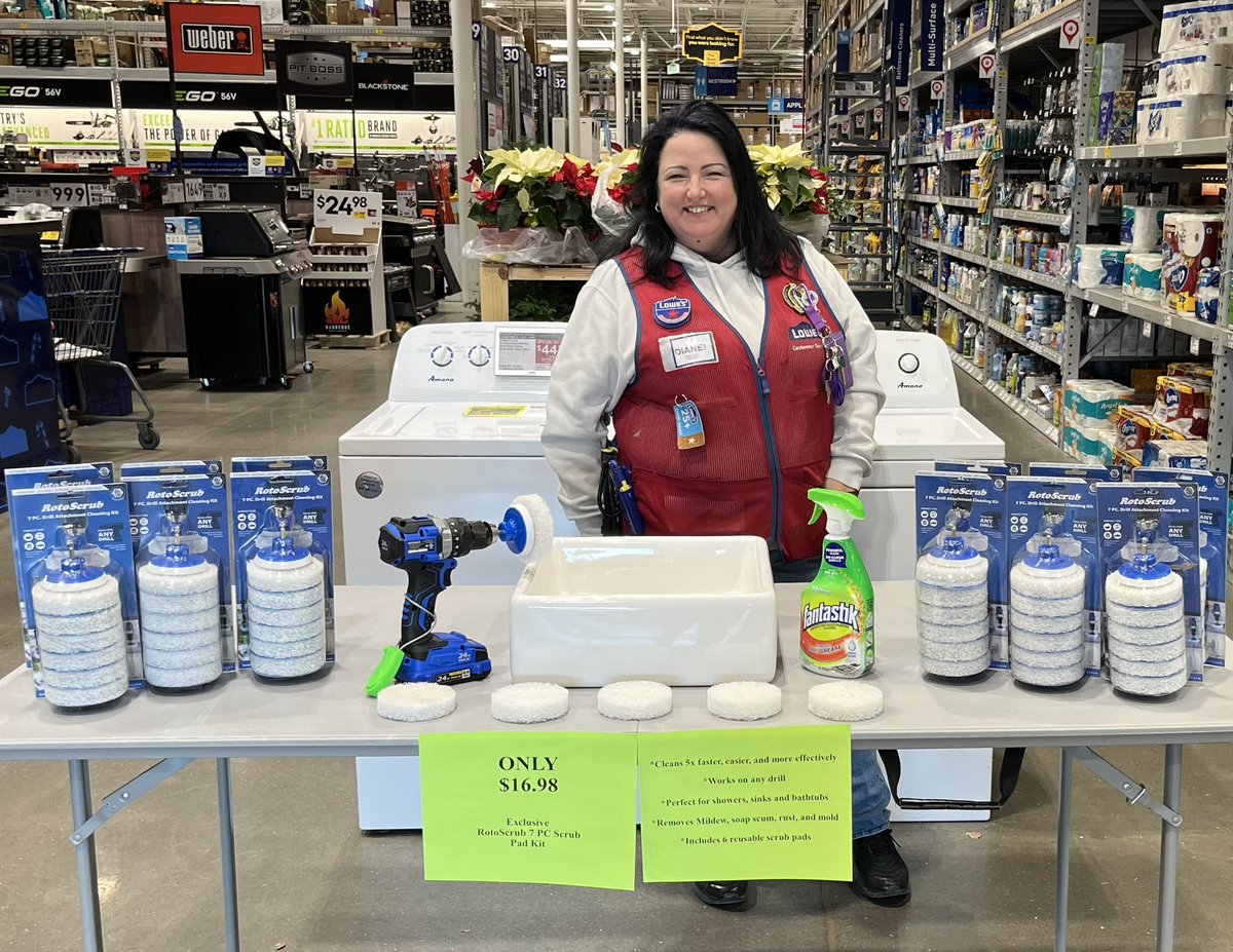 Come check out this RotoScrub drill attachment at the Whitemarsh Lowe’s! It makes cleaning 5X faster!!! 😱🤩 #R1DEMOS <a href="/ginogilberto/">Gino Gilberto</a> <a href="/oldakaka/">janet artiga</a> <a href="/DCT0813MD/">Dante Thomas</a> <a href="/BenitoKomadina/">Benito.Komadina@Lowes</a>