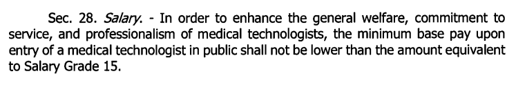 🙏🙏Sana maipasa ang new Medtech Bill - currently as Senate Bill no. 2503 to become the Philippine Med. Tech. Act of 2023

TLDR; 
1. Salary Grade 15 (36,619?) in both public/private sectors - yay!
2. No more MLTs (di ko sure feels ko dito)

legacy.senate.gov.ph/lisdata/430953…