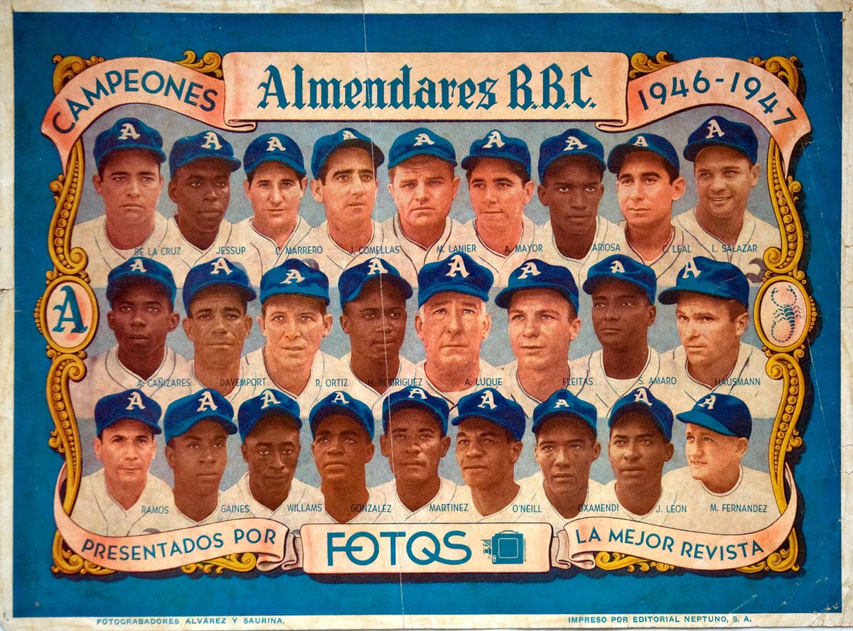 Almendares B.B.C, one of the most important teams in #Cuban 🇨🇺 history is here on "Fotos" magazine

1946-1947 Championship season, showcasing several great players on his roster

Cuban legend Dolf Luque was the manager, one of 1⃣9⃣ years at the helm of Almendares