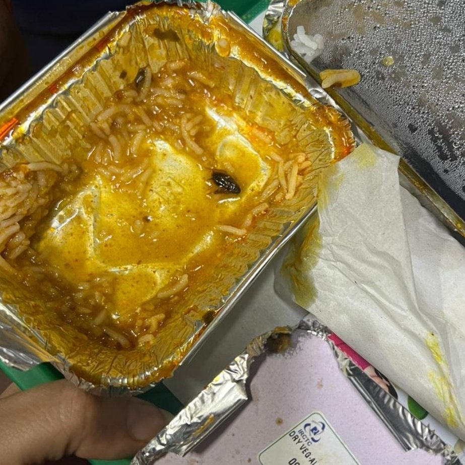 Train 12951 : Tejas Rajdhani Express (Mumbai - Delhi) - Insect found in meal. Pantry staff says packaged food comes from Central Kitchen - Mumbai. Quite sad and disappointing to see this even in premium trains like Rajdhani! 

<a href="/AshwiniVaishnaw/">Ashwini Vaishnaw</a> 
<a href="/RailMinIndia/">Ministry of Railways</a> 
<a href="/DarshanaJardosh/">Darshana Jardosh</a>