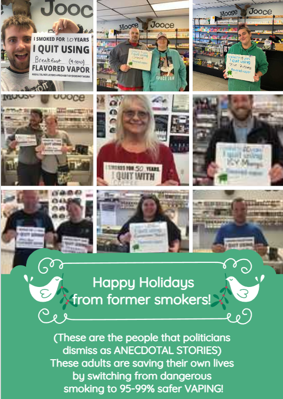Happy Holidays from educated adults who choose Tobacco Harm Reduction!
 @JCherry4MI
@stephanielily @county_sue
@singhsam94 @vklinefelt11 #wevapewevote #oldfartsvaping
