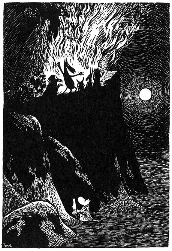 "They looked towards the hilltop &amp; saw a yellow flame rising against the sky. Too-ticky had lit the bonfire
It wrapped itself in flames at once, from ground to top, it gave a roar like a lion &amp; threw its reflection straight down on the black ice"
Moominland Midwinter #BookWormSat