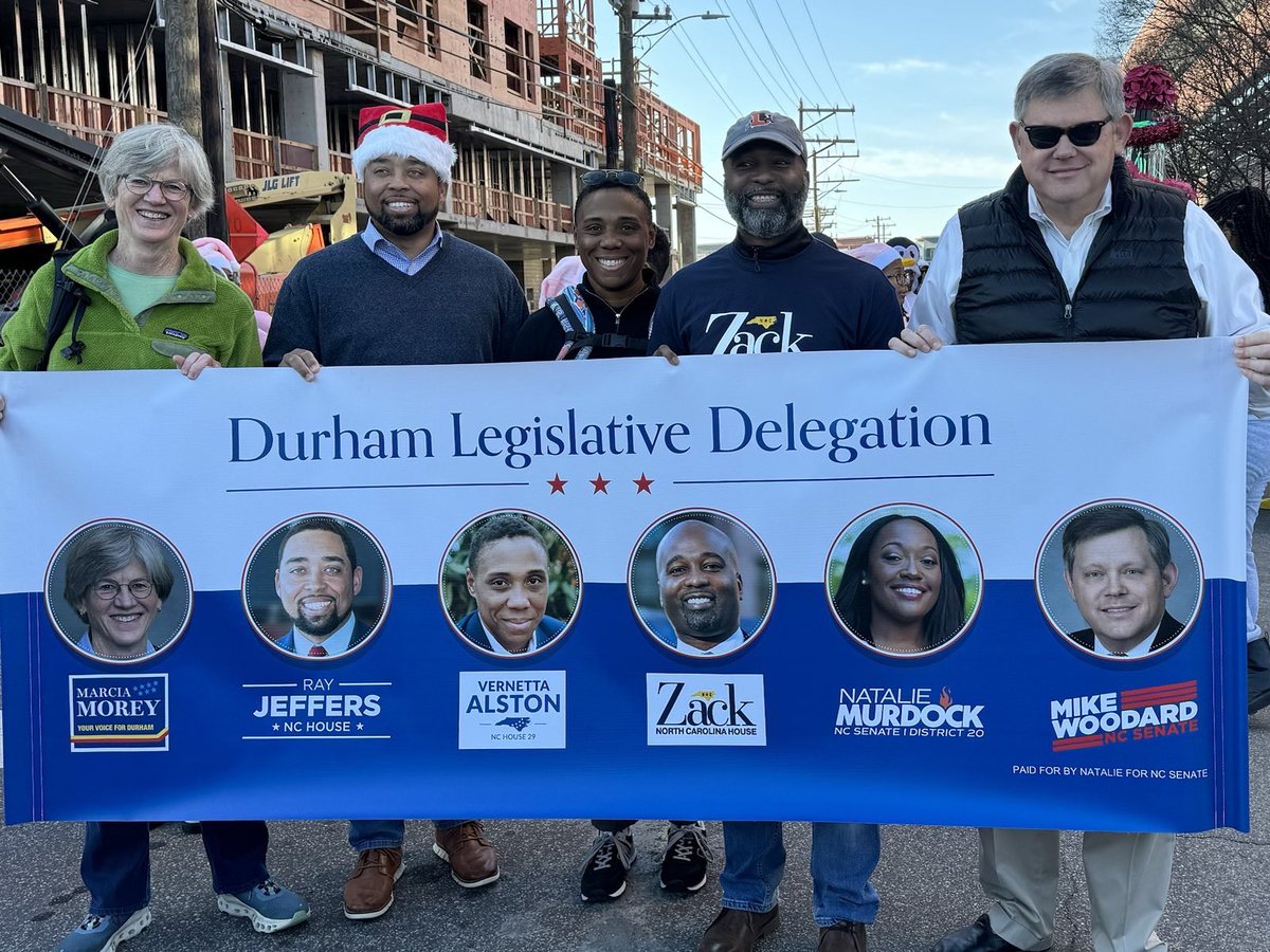 zackhawkinsnc's tweet photo. Durham Christmas Parade 2023 w/ Durham Legislative Delegation @vernettaalston @marciahmorey @B_RayJeffers @NatalieforNC @MikeWoodard #doitlikedurham #bullcity https://t.co/qjlcjHRpuG