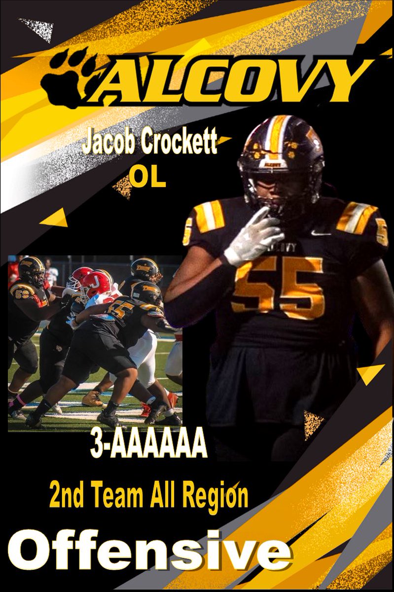 Congratulations to <a href="/jacobcrockett55/">jacob crockett</a> <a href="/coachFortson35/">Spencer Fortson</a> <a href="/Alcovy_Sports/">AHS Tigers Sports</a> <a href="/AlcovyHS/">Alcovy High School</a> 

Region 3-AAAAAA 

All Region 2nd Team OL