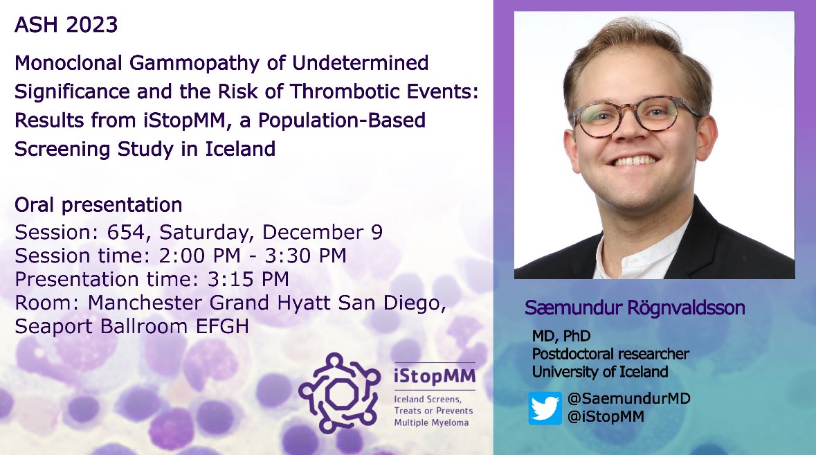 Today’s oral presentations from the @iStopMM team! @SaemundurMD will present the current results from the trial. Also the thrombotic risk is covered. Don’t miss it!