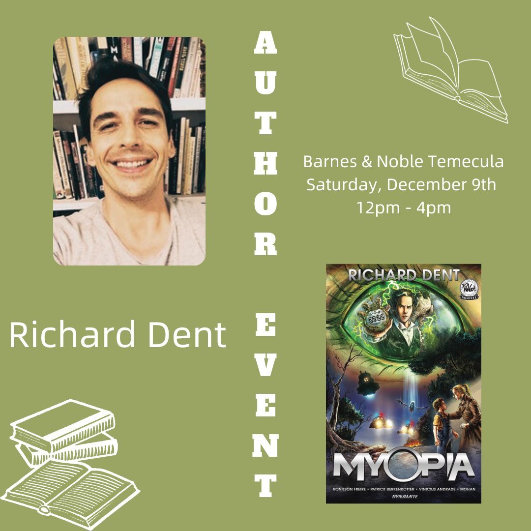 Our Author Event featuring Richard Dent is ✨TODAY✨ from 12pm to 4pm to sign his book Myopia. Don't miss the opportunity to stop by our store to pick up your own signed copy and meet this great author! ✒ ✒ ✒ #BNTemecula #RichardDent #Myopia #LocalAuthor