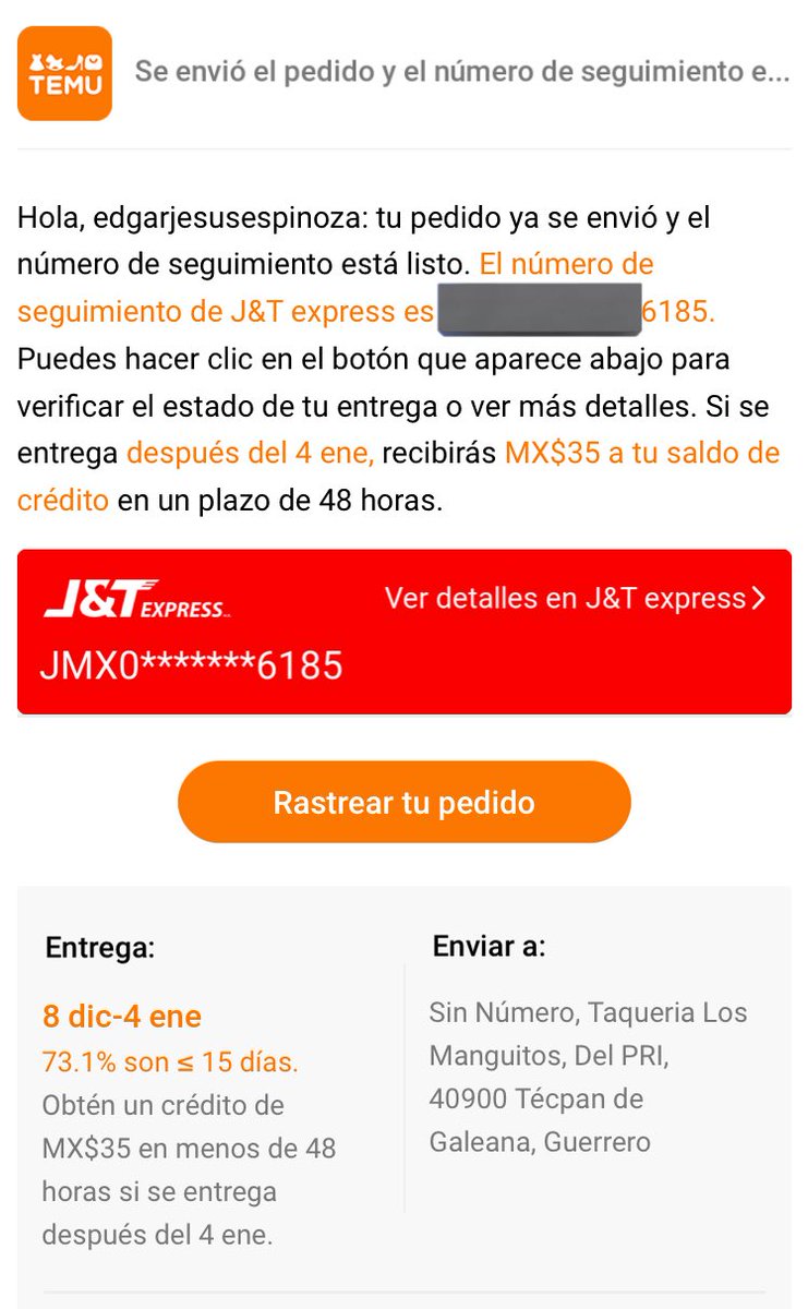 edgar545's tweet photo. La empresa @jtexpressglobal con sede en #México no puede decir el rastreo de mi paquete, que fue adquirido en @shoptemu, @Profeco haz tú chamba https://t.co/yN8DP8r9Qs
