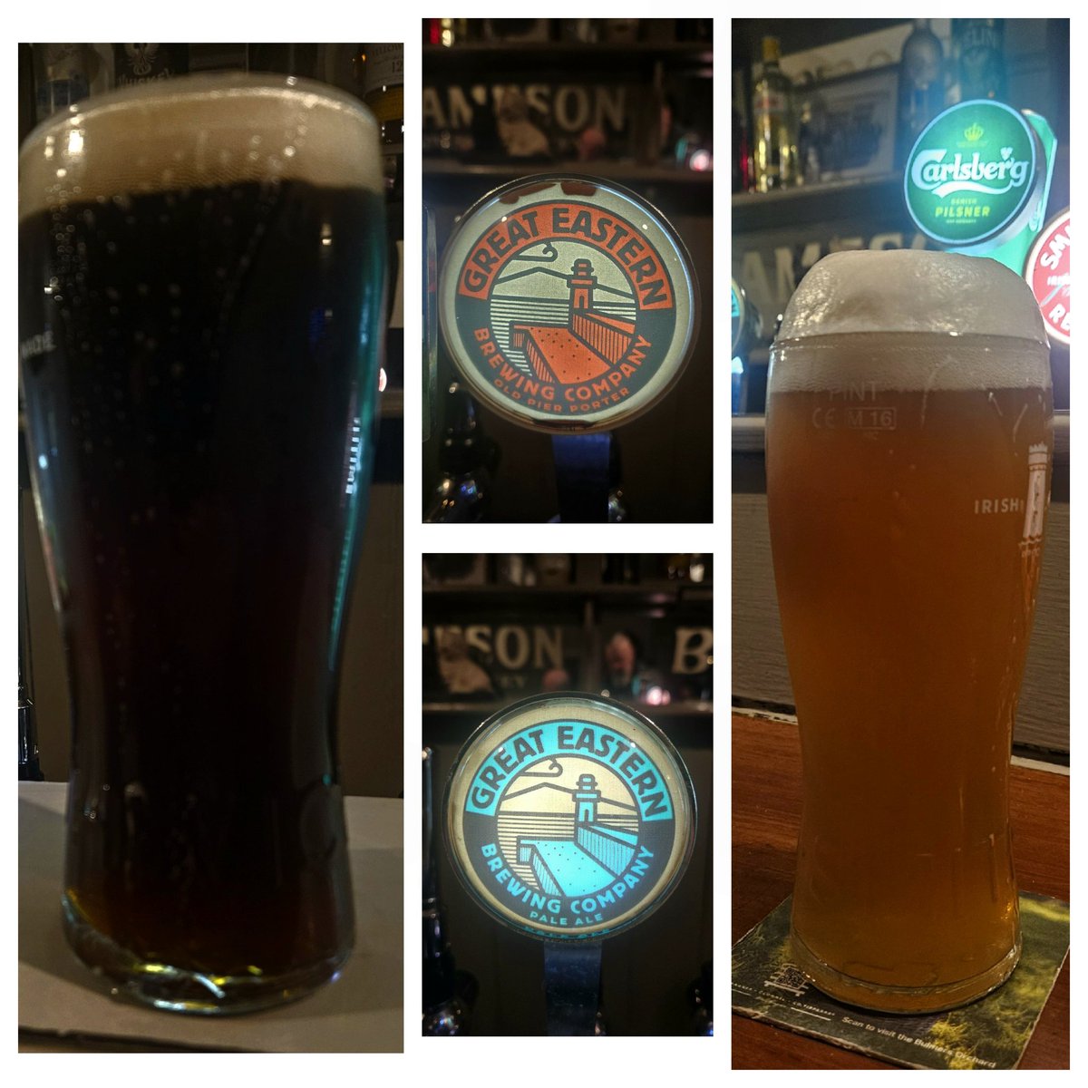#greateasternbrewingco Fabulous addition to the #irishcraft beer scene. Old Pier Porter and Pale Ale. The porter for me is a Red ale, a classic malty delight and the #paleale is a hoppy American style. Two great beers on tap in Tá Sé pub Wicklow town #sláinte 🍻

#craftbeer
