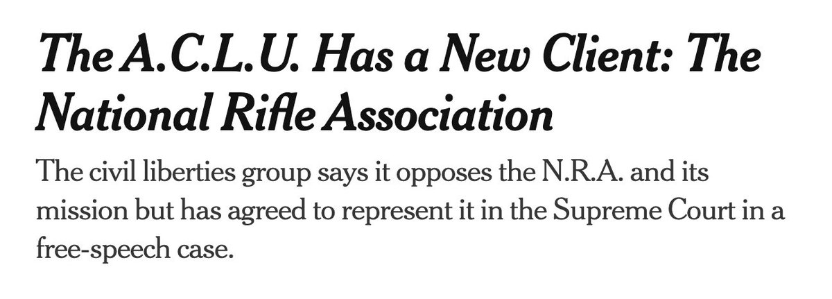 The NYCLU strongly disagrees with the ACLU’s decision to directly represent and therefore provide direct support to the NRA.

We will not be participating in this case even though it comes out of New York.
nytimes.com/2023/12/09/us/…