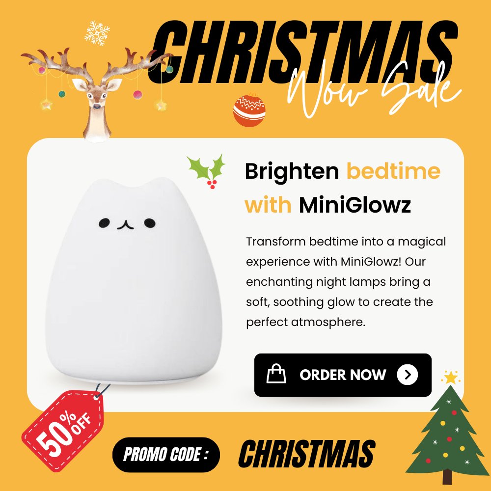 Experience the joy of MiniGlowz with our Christmas Now Sale Wow!
 
Brighten bedtime routines with our magical night lamps, creating a soft and soothing glow.

#ChristmasNowSale #WowDeal #BedtimeMagic #FestiveGlow #MiniGlowzJoy #BrightenNights #EnchantingSpaces #USAShopping