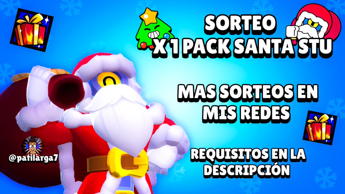 💣SORTEOOO X1 PACK SANTA STU💣
🔊REQUISITOS:
🆕SEGUIRME 
🔄RT Y MG
💬 COMENTAR PARTICIPÓ Y MENCIONAR A UN AMIGO
⚠️GANADOR EL DIA 20 DE DICIEMBRE 
☘️SUERTE A TODOS☘️

#santastu #brawlstars #brawltalk #starrtoon #brawlidays