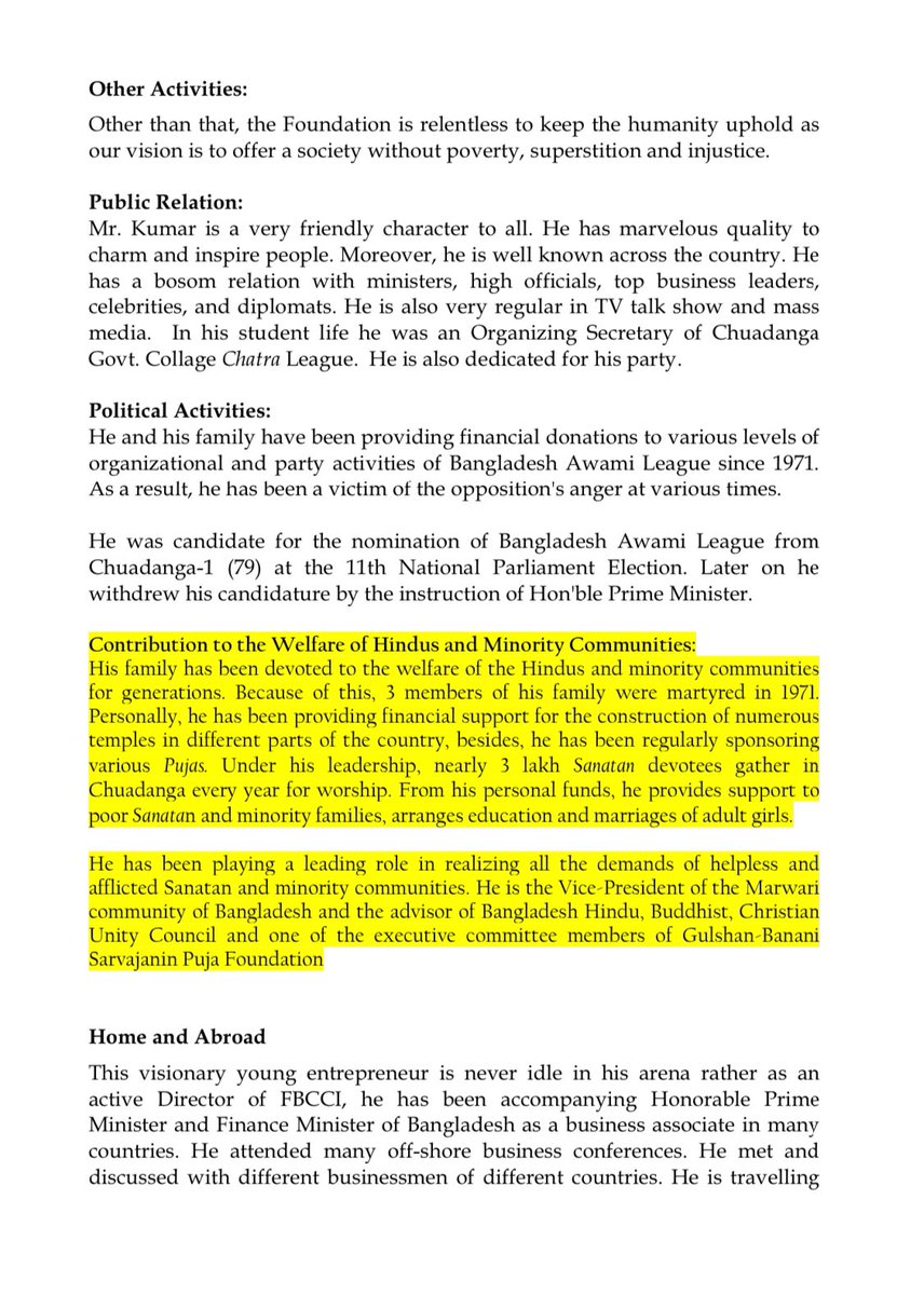 ZulkarnainSaer's tweet photo. So, the Awami League’s candidate from the Feni-3 constituency is Mr Abul Bashar. But did you know that he didn’t clinch the party ticket on merit but needed a helping hand from India’s Research and Analysis Wing (RAW)? 

Mr Bashar struck a deal with RAW for Tk 15 crore ($1.5 m) for the ticket. And on the 23rd of November, he gave a Tk 1 crore ($100 k) pay order to one AKM Barkatullah, the proprietor of a business in Baitul Mukarram, as advance. Intelligence sources have confirmed that Mr Barkatullah is involved with hawala (money laundering) racket. Upon receiving the advance, on the 25th of November, an Indian intelligence officer sent him a message on WhatsApp to congratulate him, most definitely for the nomination.

Another candidate for Chuadanga 1 constituency Dilip Kumar Agarwal who failed to secure a nomination from the @albd1971 travelled to New Delhi yesterday for a day (ticket attached) to meet an influential @BJP4India politician so that Bangladesh’s premier Sheikh Hasina awards Dilip with the Awamileague ticket by 17th December. To make his case strong, Dilip share his resume with multiple Indian ruling party politicians highlighting his philanthropic activities for the Hindu community. 

Sources confirmed, Dilip Kumar Agarwal & his wife Sabita Agarwal obtained citizenship of the Antigua and Barbuda investing $ 250k back in 2016. Bangladesh’s constitution doesn’t allow candidates with dual citizenship to run for the parliament.