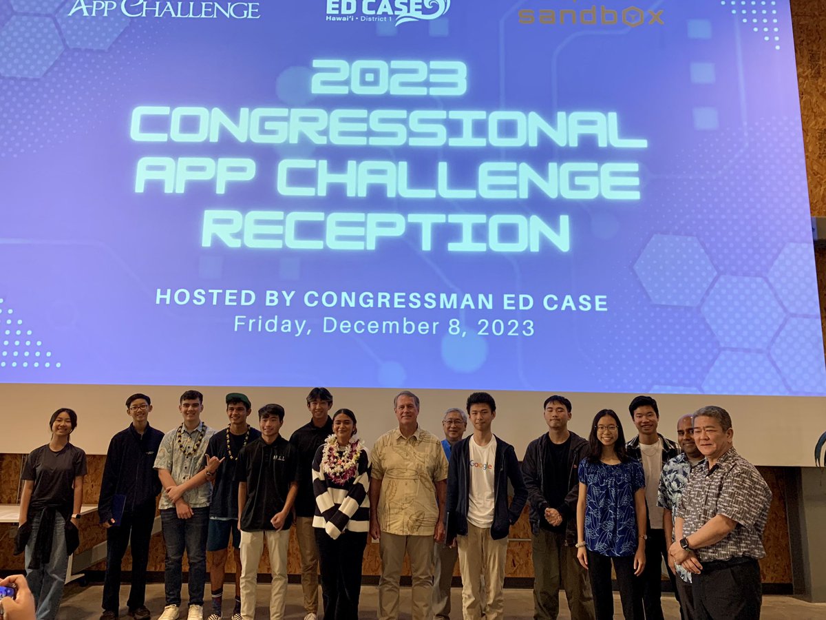 I hosted an inspiring awards event at Entrepreneurs Sandbox in Kaka’ako for my 2023 Congressional App Challenge, a prestigious student computer science competition I and my colleagues in Congress run in our districts annually… (1/2) congressionalappchallenge.us