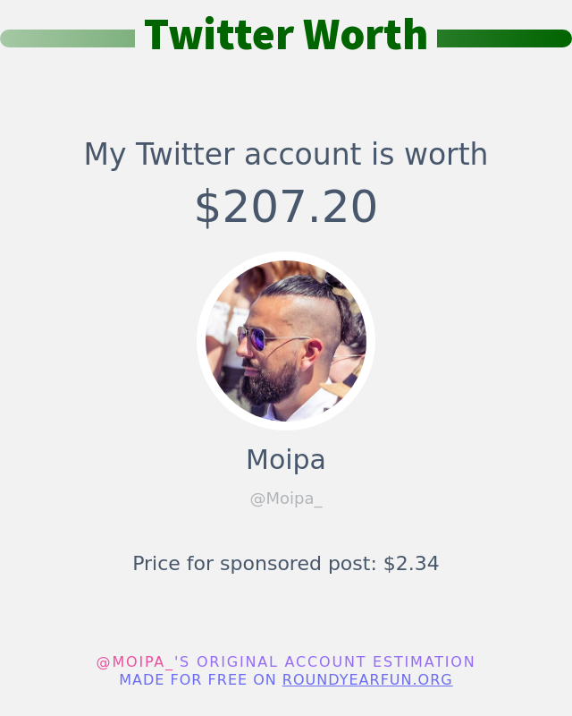 Moipa_'s tweet photo. My Twitter worth is: $207.20

➡️ https://t.co/yl9OE1RU3P https://t.co/VINNy6Lonj
