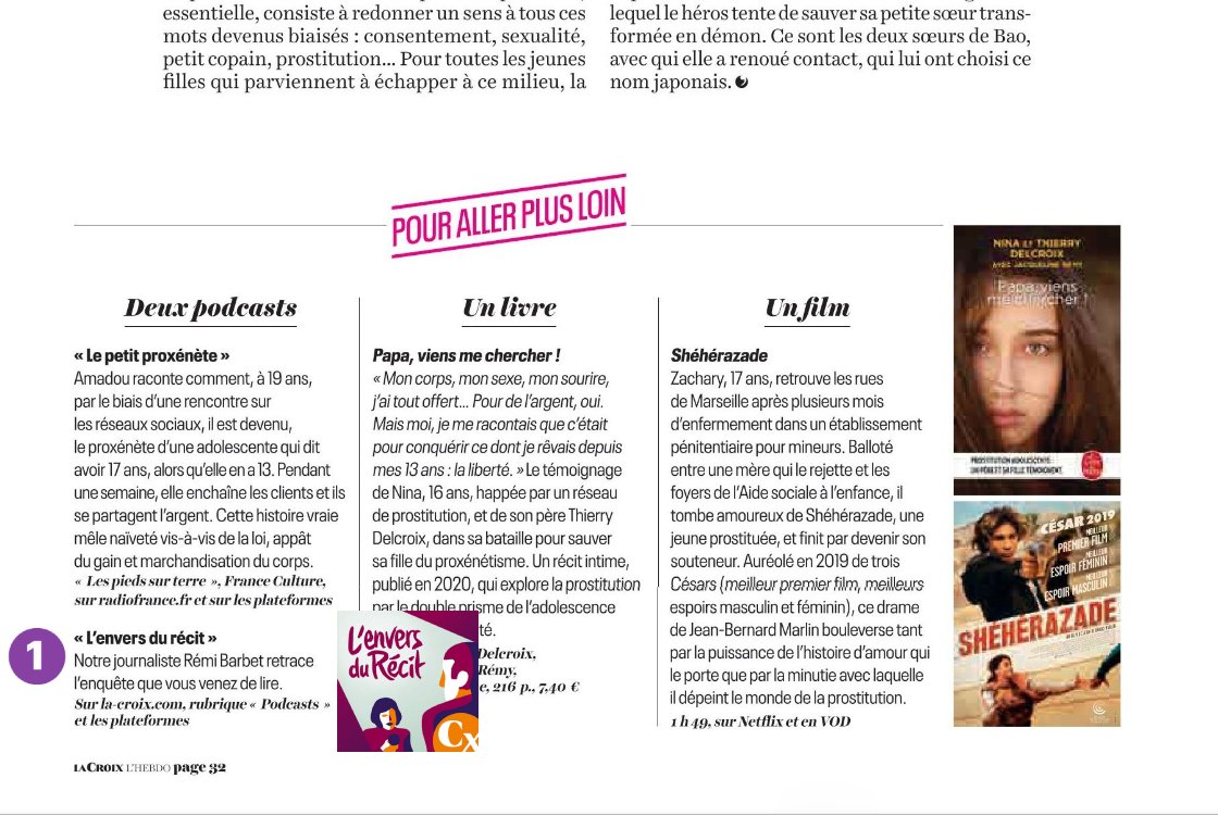 👀Pourquoi l'excellent <a href="/LaCroix/">La Croix</a> #Lhebdo invisibilise ds son propre magazine ses propres créations #podcasts ?

-&gt;Ds la rubrique « Pour aller plus loin » le #podcast maison « L'envers du Récit » qui retrace la totalité de l'article long format sur la prostitution ados est relégué