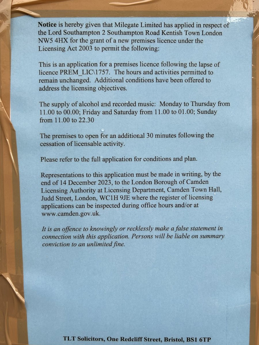 PubsSaving's tweet image. The Lord Southampton, 2 Southampton Road, Kentish Town NW5 4HX. Looks promising that the pub will reopen! Locally listed. A licence application has been applied for. Submit comments by 14th Dec. Worth writing in support of pub if you live locally. #pubsreopening #supportpubs